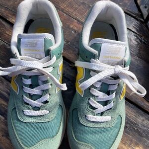 New Balance 574 Green and Yellow Athletic Shoes